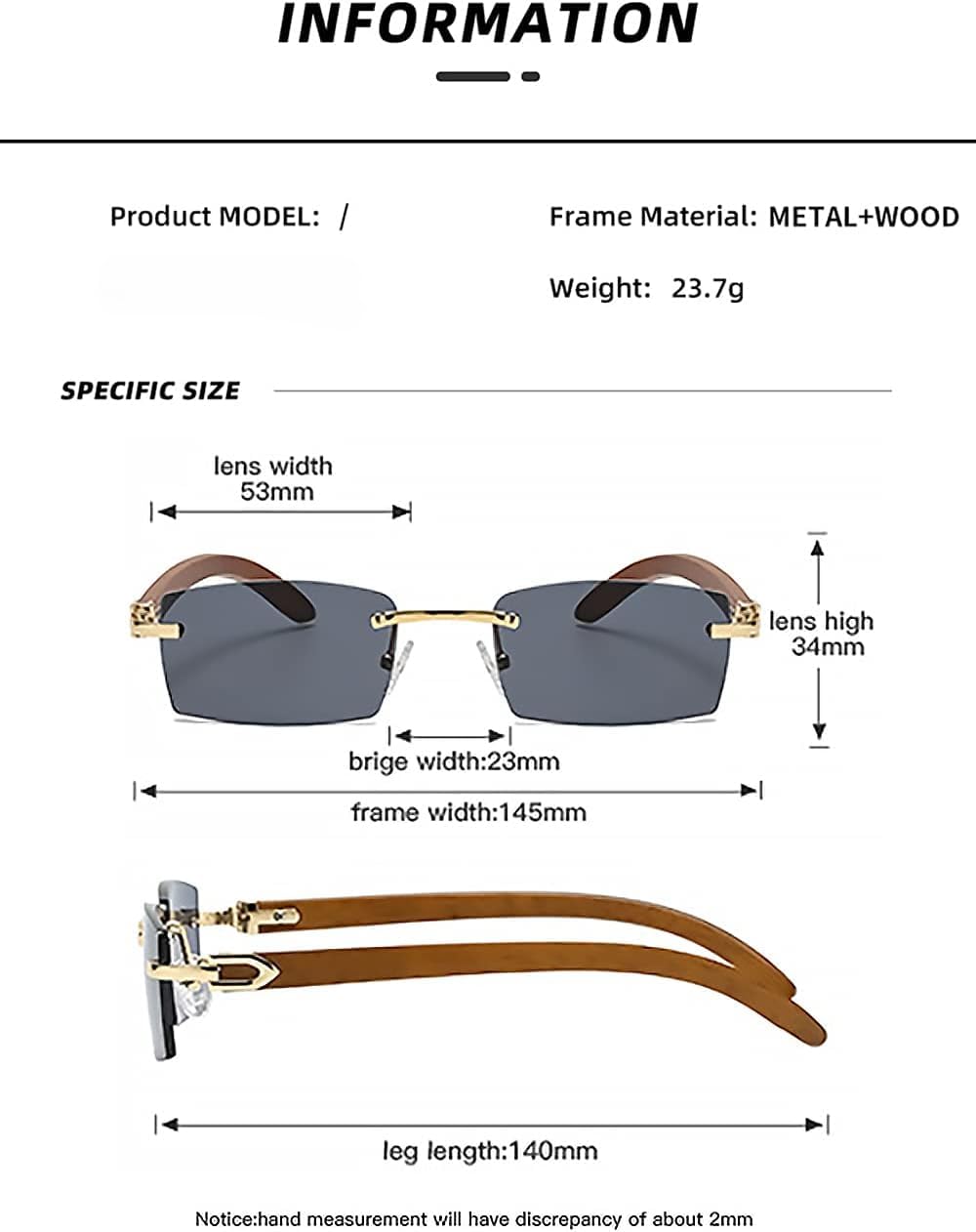 Retro Rimless Rectangle Sunglasses