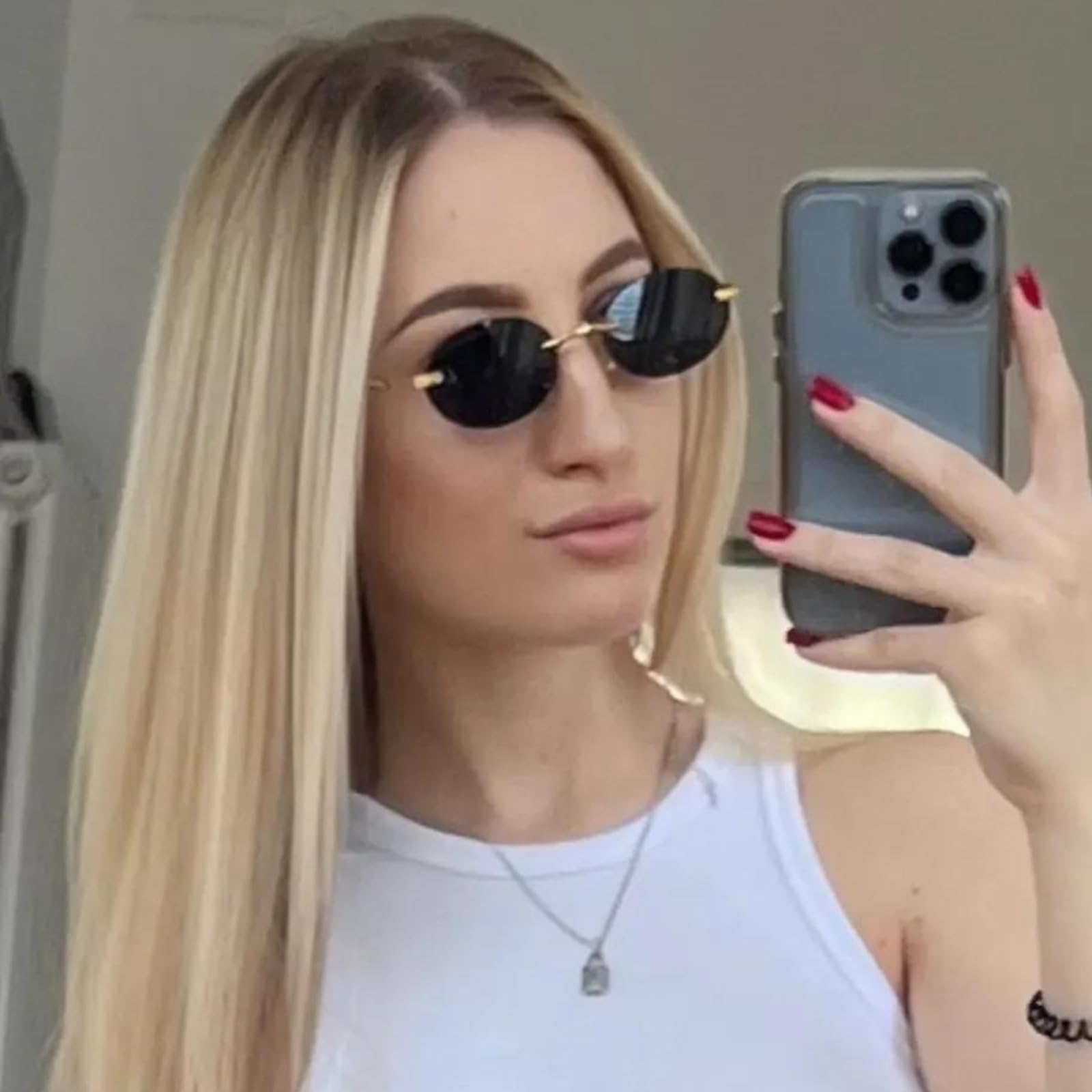 Polarized Small Oval Rimless Sunglasses