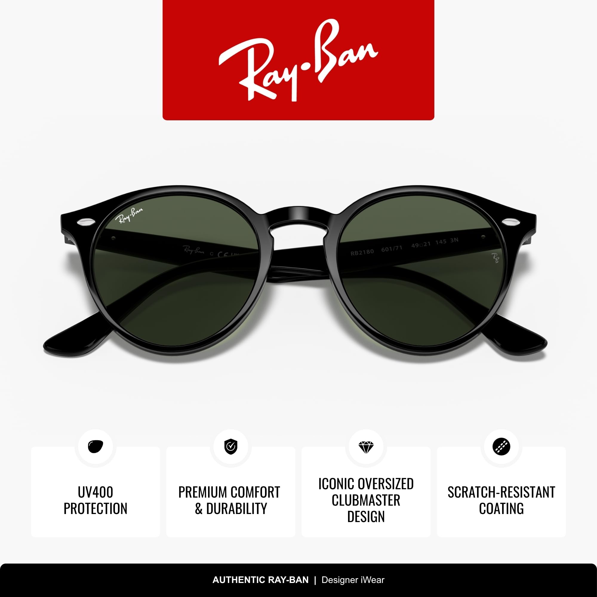 Ray-Ban womens Rb2180 Round Sunglasses
