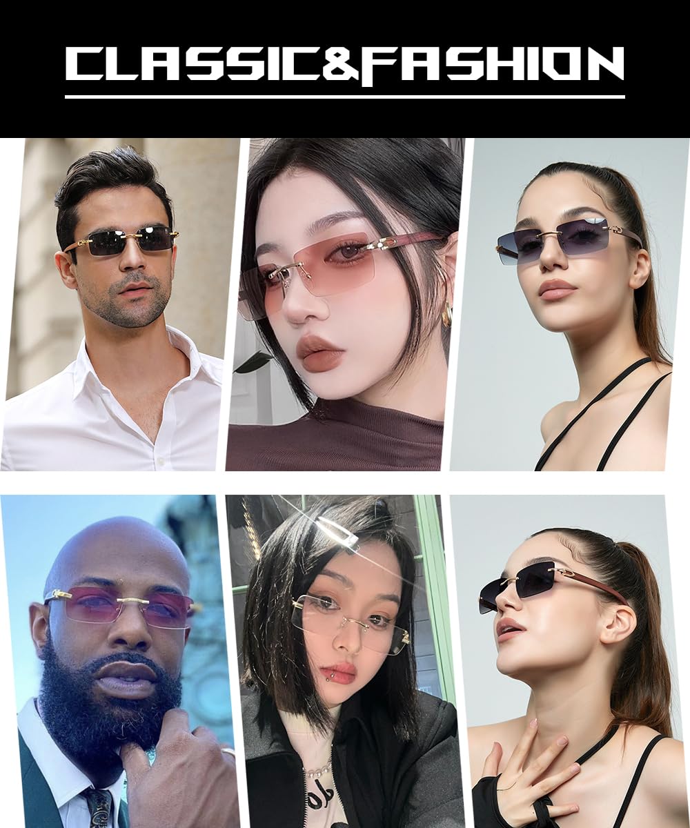 Retro Rimless Rectangle Sunglasses