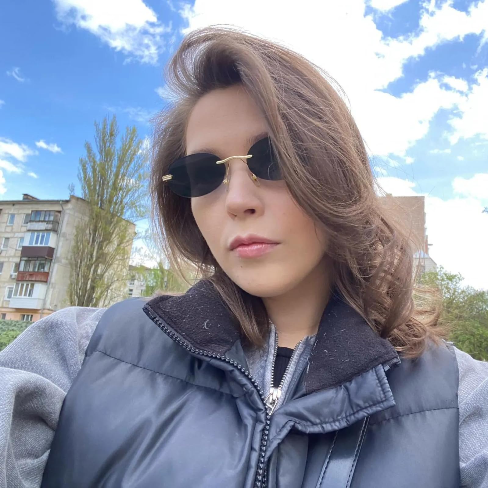 Polarized Small Oval Rimless Sunglasses